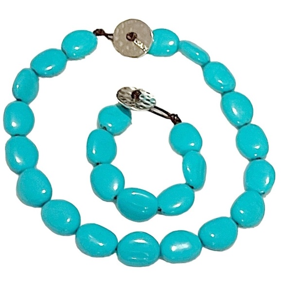 NEW Chaps Ralph Lauren Turquoise Howlite Necklace & Bracelet Set Blue - Picture 1 of 8